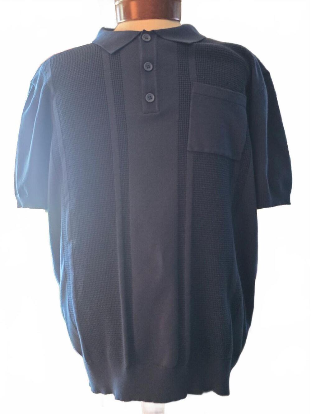 COOFANDY Men’s Knit Polo Shirt XL Navy Blue Short Sleeve Textured Pocket Retro